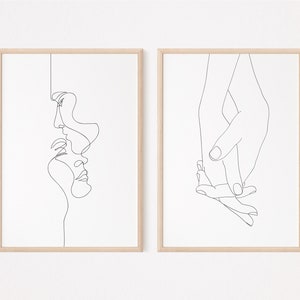 lovers line art print set | set of 2 prints | printable wall art | couple art print | minimalist wall art | lovers wall art | holding hands