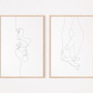 lovers line art print set | set of 2 prints | printable wall art | couple art print | minimalist wall art | lovers wall art | holding hands