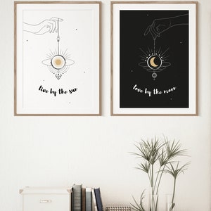 sun and moon print set live by the sun, love by the moon print celestial quotes sun and moon prints printable wall art boho decor image 9