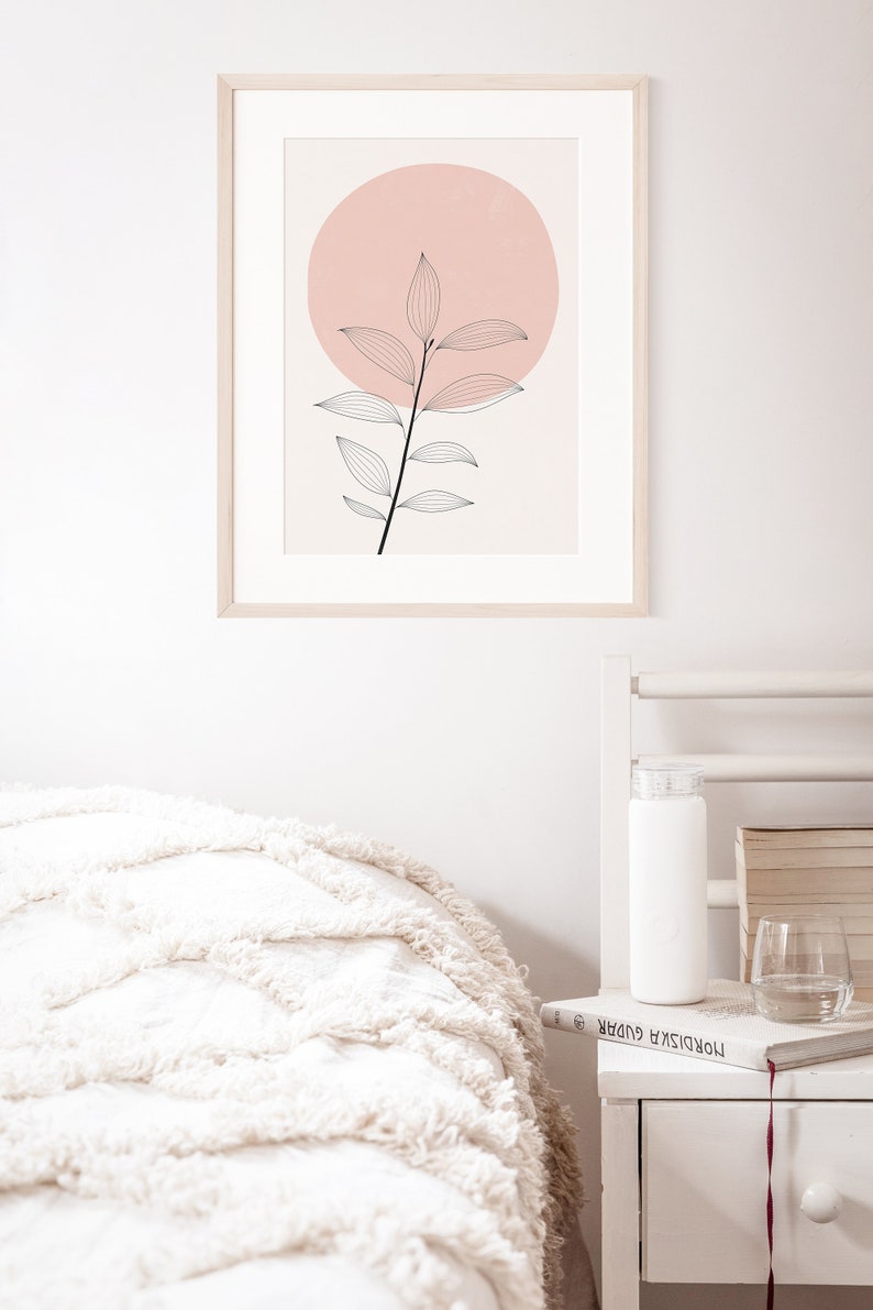 flower line art print floral print minimalist wall art boho bedroom pink print botanical print modern art print digital print image 3