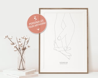 personalized gift | personalized print | couple hands | line drawing | line art hands | custom print | line art print | digital prints
