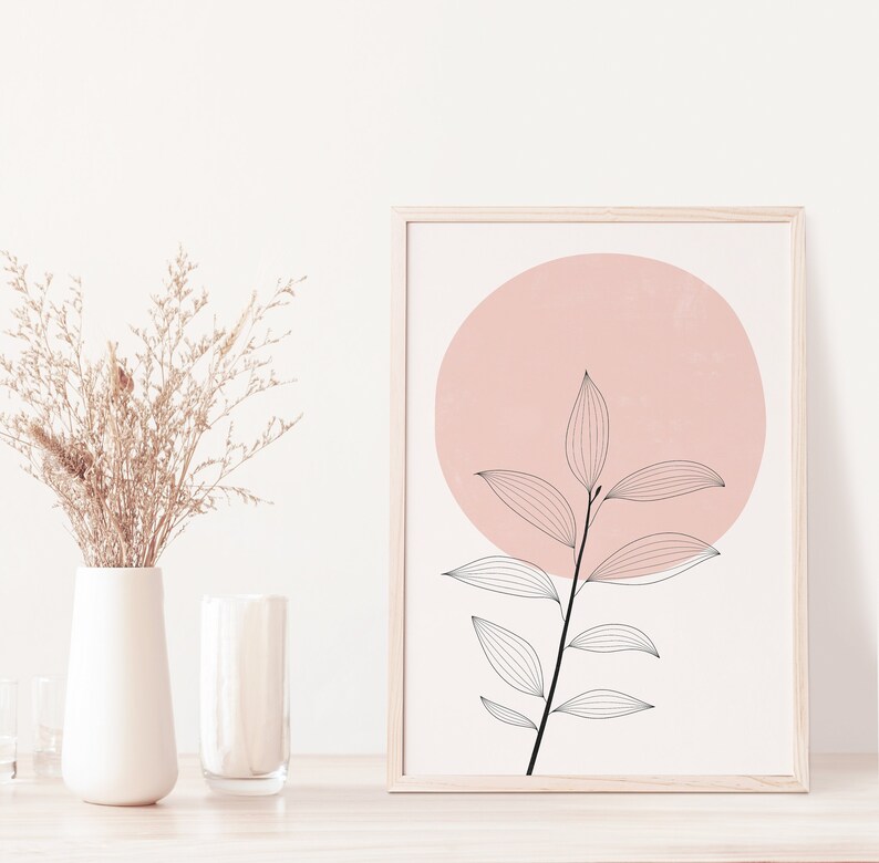 flower line art print floral print minimalist wall art boho bedroom pink print botanical print modern art print digital print image 6