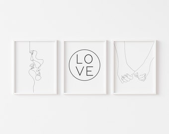 minimalist line art prints | one line drawing art | holding hands print | couple love gift | bedroom wall decor | art gift | digital print
