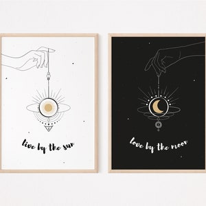 sun and moon print set live by the sun, love by the moon print celestial quotes sun and moon prints printable wall art boho decor image 3