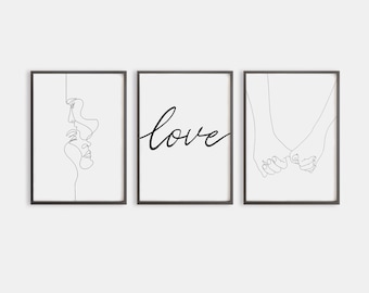 minimalist line art print set | holding hands print | line art couple gift | one line drawing art | love gift | romantic couple gift