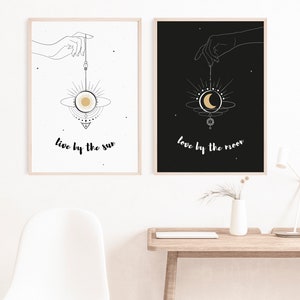 sun and moon print set live by the sun, love by the moon print celestial quotes sun and moon prints printable wall art boho decor image 4