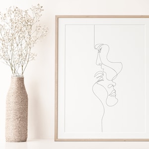dibujo de línea de pareja / arte de línea facial / pareja de arte lineal / arte imprimible / impresión de arte de pareja / arte de pared minimalista / impresión de arte de una línea de pareja
