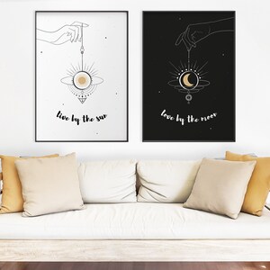 sun and moon print set live by the sun, love by the moon print celestial quotes sun and moon prints printable wall art boho decor image 8