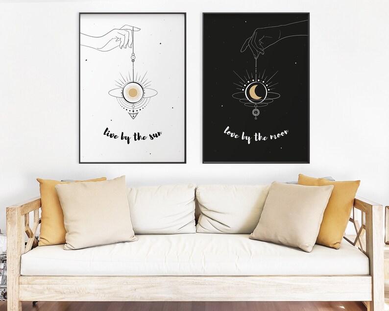 sun and moon print set live by the sun, love by the moon print celestial quotes sun and moon prints printable wall art boho decor image 8