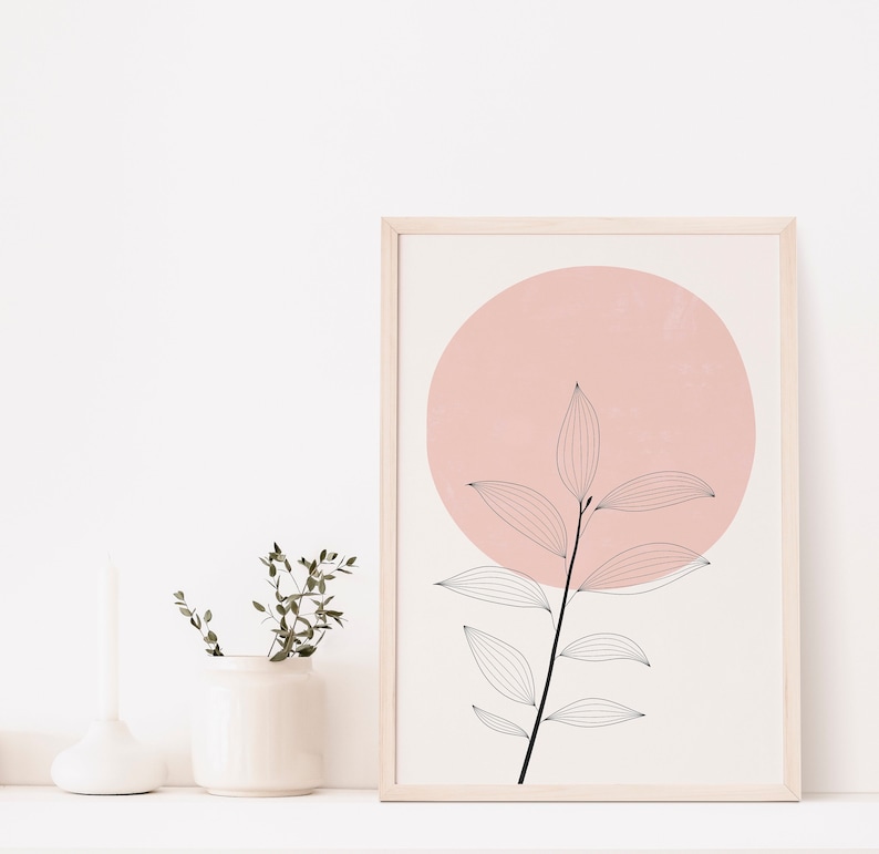 flower line art print floral print minimalist wall art boho bedroom pink print botanical print modern art print digital print image 1