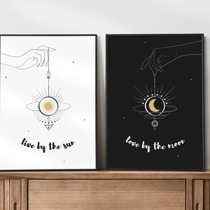 sun and moon print set live by the sun, love by the moon print celestial quotes sun and moon prints printable wall art boho decor image 7