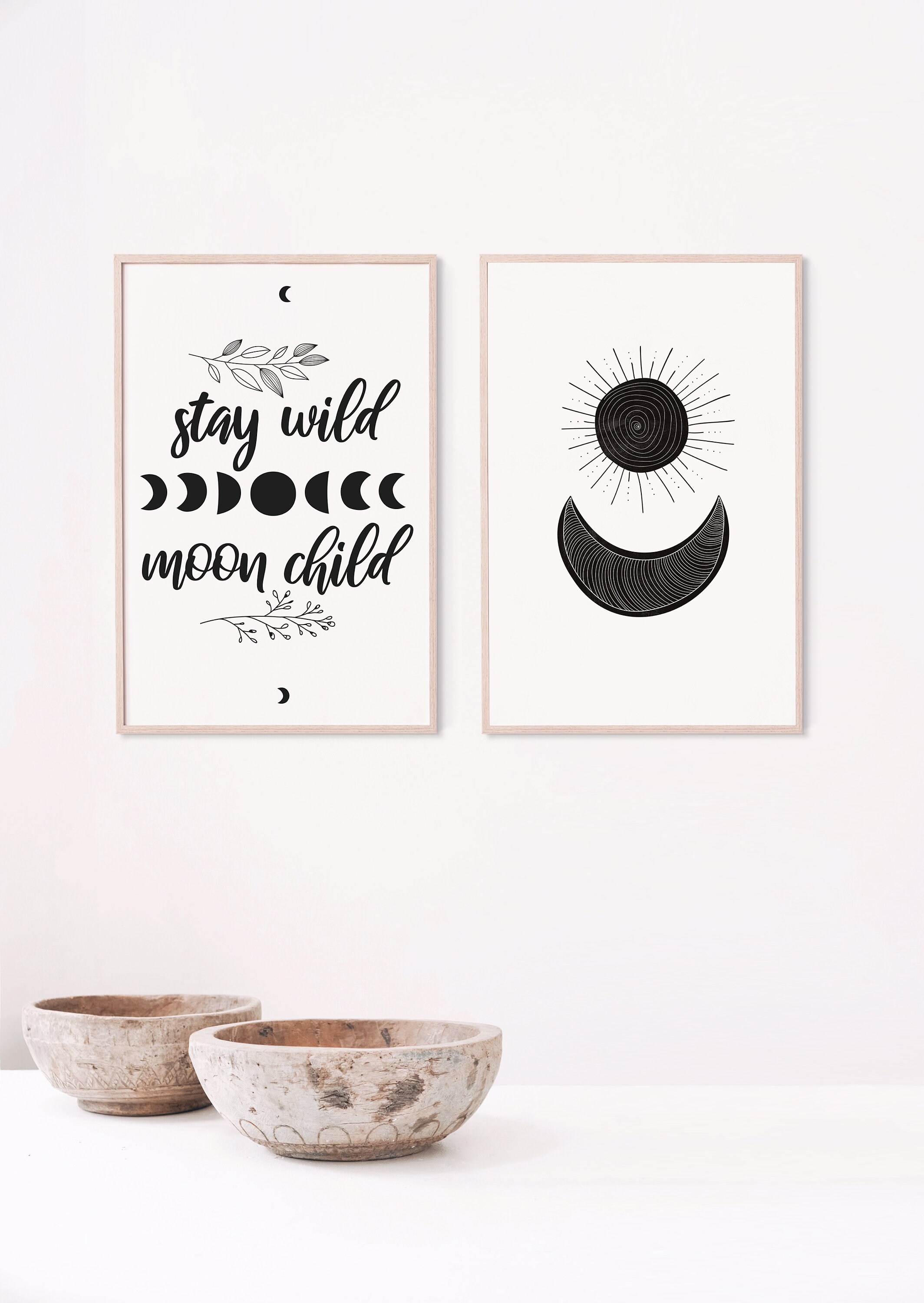 Moon and Sun Wall Art Set Moon Phase and Sun Print Wild and Free Life