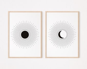 sun and moon geometric art | sacred geometry | minimalist wall art | minimalist poster | black and white art | art gift | digital print