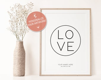 personalized art print | personalized gift | love letters typography print | minimalist wall decor | printable wall art | save the date