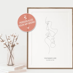personalized gift | couple faces line art print | one line drawing | personalized print | printable wall art | minimalist poster | art gift