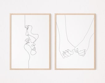 lovers line art print set | set of 2 prints | printable wall art | couple art print | minimalist wall art | lovers wall art | holding hands