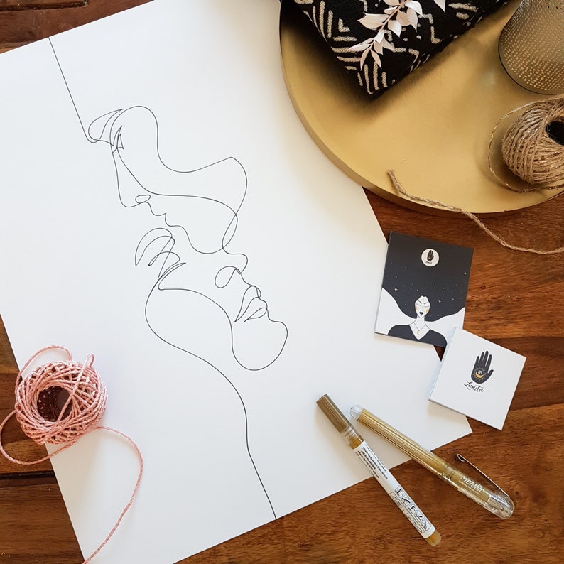 Line Art Print on Demand Couple Faces Wall Art Minimalist Etsy