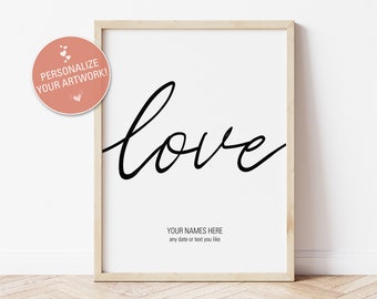 personalized love Poster Print | personalized gift with name and date | valentines day | anniversary | gift | wedding day | couple gift