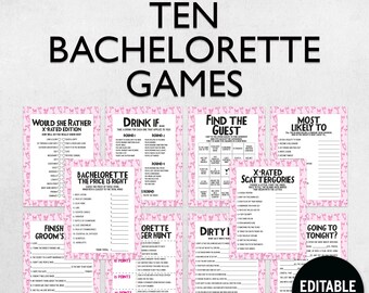 10 Printable Bachelorette Party Games |  Pink Cocktails Theme | Scattergories | Find the Guest | Scavenger Hunt | BC1