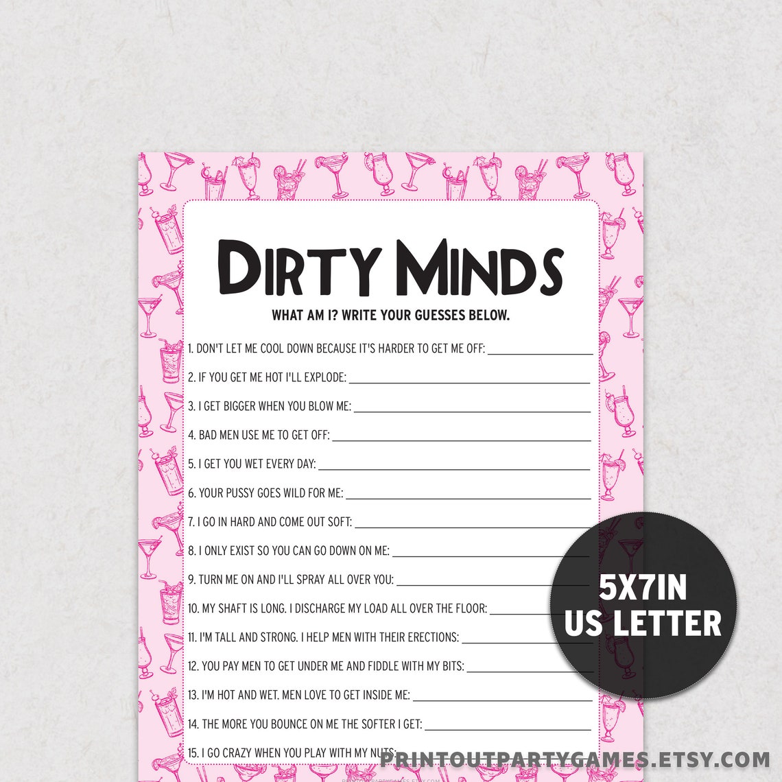DIRTY MINDS Bachelorette Riddles Game, What Am I Game for Hen Party or ...