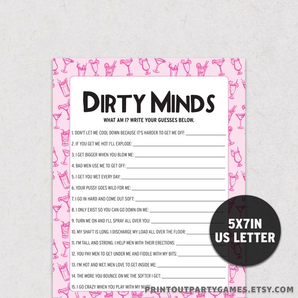 DIRTY MINDS Bachelorette Riddles Game, What Am I Game for Hen Party or Adult Birthday, Pink Cocktails Theme Printable Game BC1 DM
