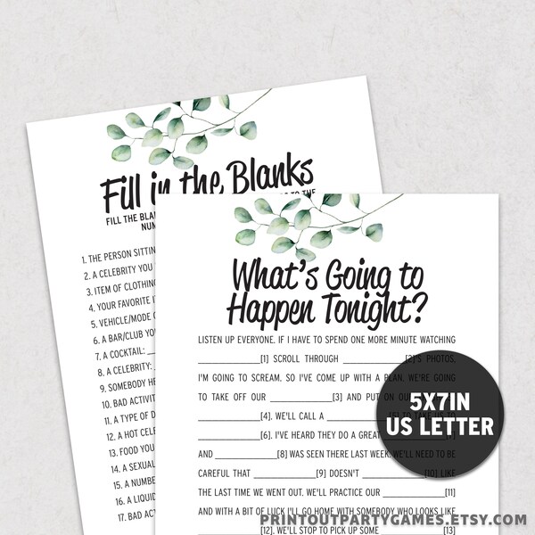 Funny Fill in the Blanks Mad Libs Game | What's Going to Happen Tonight | Printable Instant Download BE1 GNML