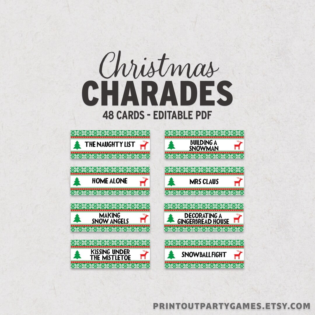 Christmas Charades, Editable Christmas Game, Christmas Sweater Theme
