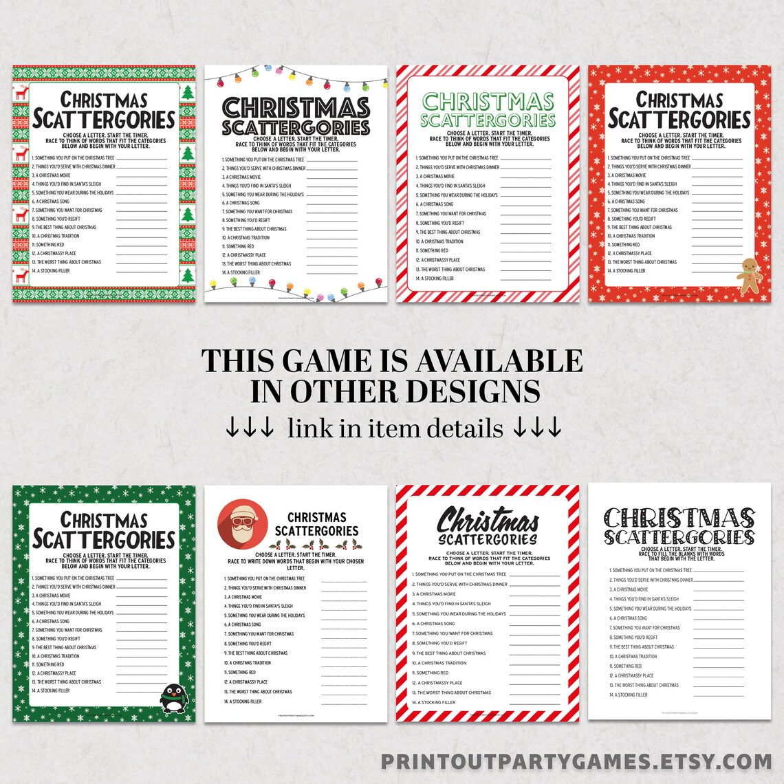 Christmas Scattergories Game, Funny Christmas Games, Editable Holiday Games, Adult Christmas