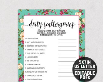 X-Rated Scattergories Game, Funny Girls Night Game for Bachelorette or Hen Do, Retro Floral Background Editable Game BF1 BXSG