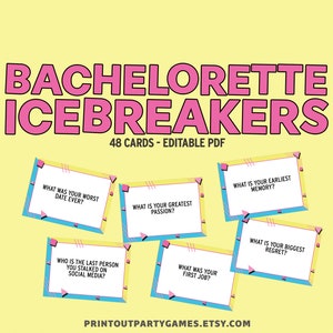 Bachelorette Eisbrecher Spiel | Gesprächsstarter-Karten | Personalisierbare Mädchen Nacht Gruppenspiel | 90er Jahre Motiv | 90er Jahre BC