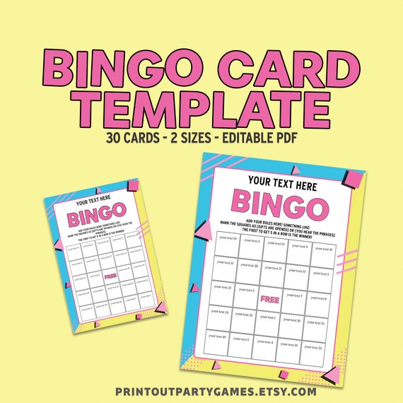 90s Theme Bingo Cards DIY Bingo Template Editable Bingo Etsy Finland