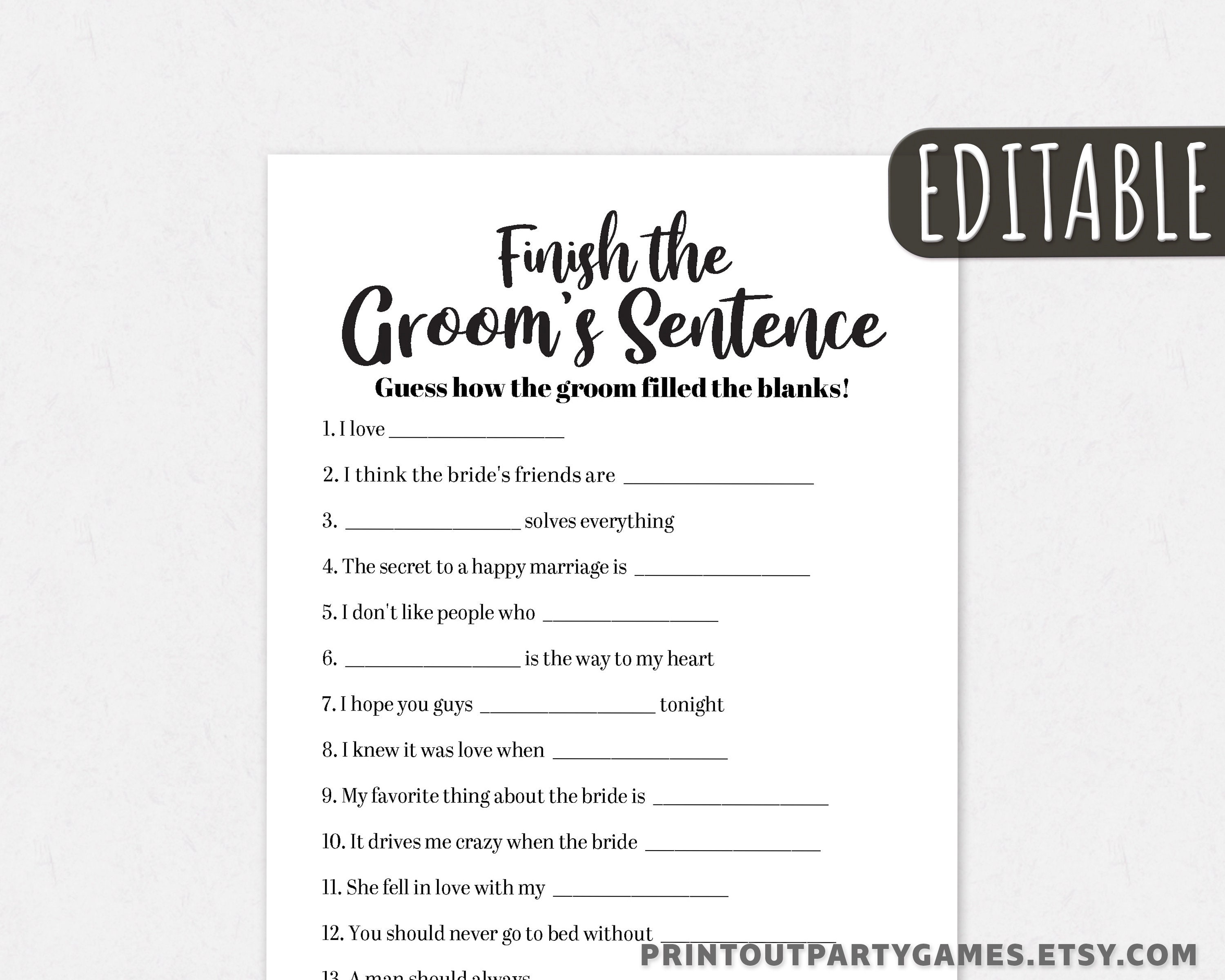 Finish the Groom's Sentence Editable Finish the Phrase - Etsy Finish the Groom's Sentence Editable Finish the Phrase - Etsy