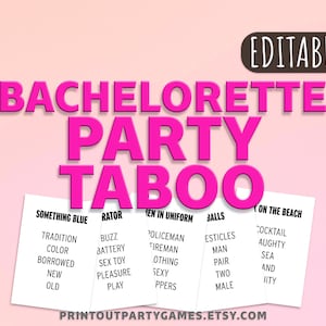 Bachelorette Taboo Kartenspiel, 48 bearbeitbare Karten, DIGITAL DOWNLOAD druckbares Brautspiel, lustige Hen Party Spiele, schwarz & weiß, Druck auf Kraftpapier