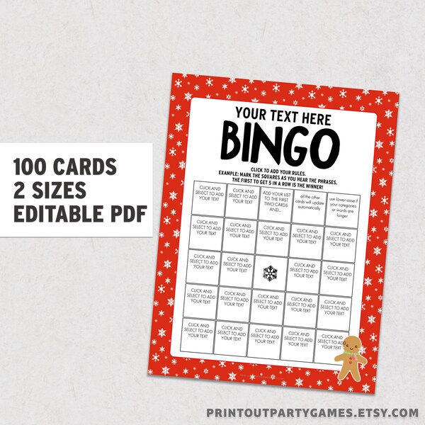 100 Custom Bingo Cards Template - Etsy