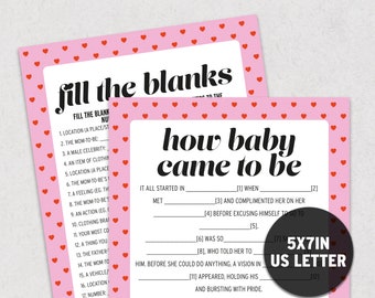 Baby Shower MadLibs Game,  Funny Fill the Blanks How Baby Came to Be Story Game, Pink Red Hearts Theme Printable Game