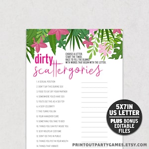 Dirty Scattergories Game : EVJF tropical (imprimable, modifiable)