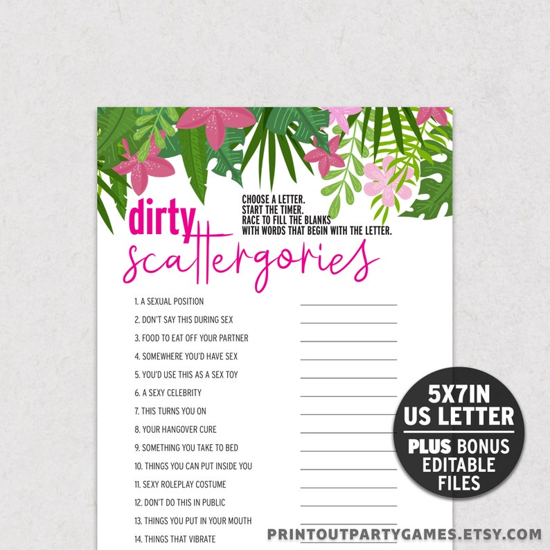 Bachelorette Party Scattergories Game, Dirty Scattergories for Hen ...