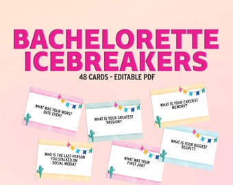 Bachelorette Ice Breaker Game: Fiesta Theme Conversation Cards (Editable PDF)
