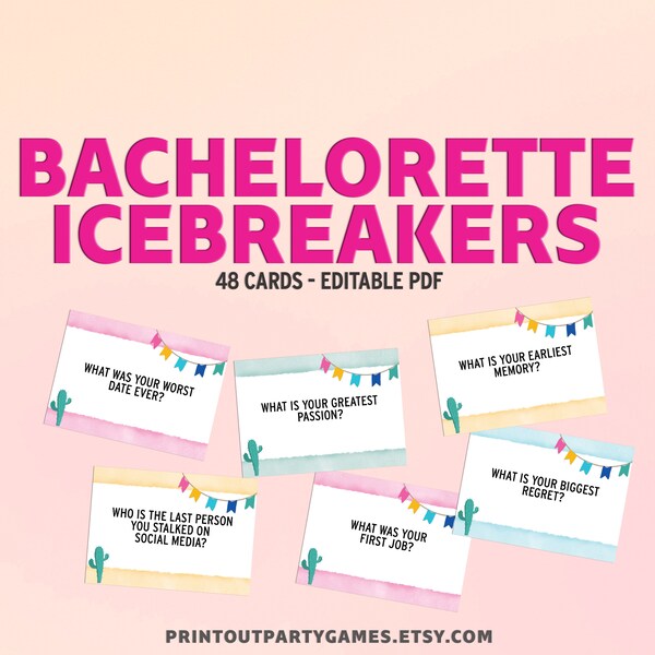 Ice Breaker Game, Fiesta Theme Conversation Starter Cards, Editable Bachelorette Party Game, Girls Night, Birthday Party, Hen Do FST BCC