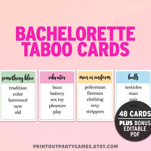 Bachelorette Taboo Card Game, 48 Editable Cards, DIGITAL DOWNLOAD Printable Bridal Game, Fun Hen Party Games, Candy Colors Bachelorette