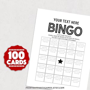 100 Bingokarten, Bingokartengenerator, 100 einzigartige automatische Bingokarten, anpassbares Bingospiel, bearbeitbares Partybingospiel