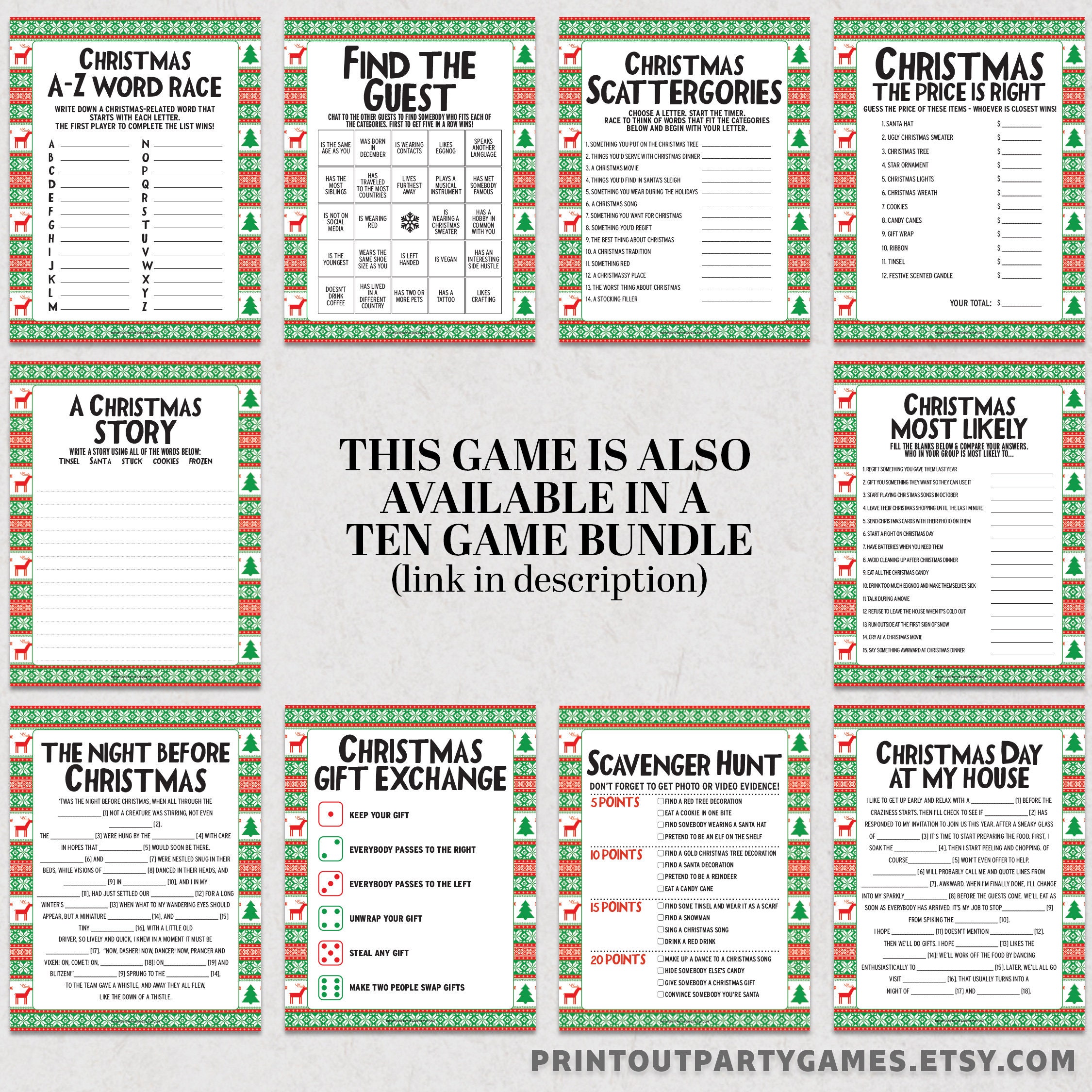 Customizable Christmas Scattergories Game, Christmas Sweater Theme