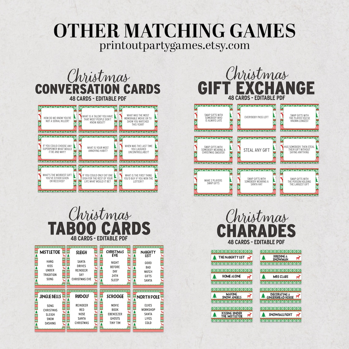 Customizable Christmas Scattergories Game, Christmas Sweater Theme