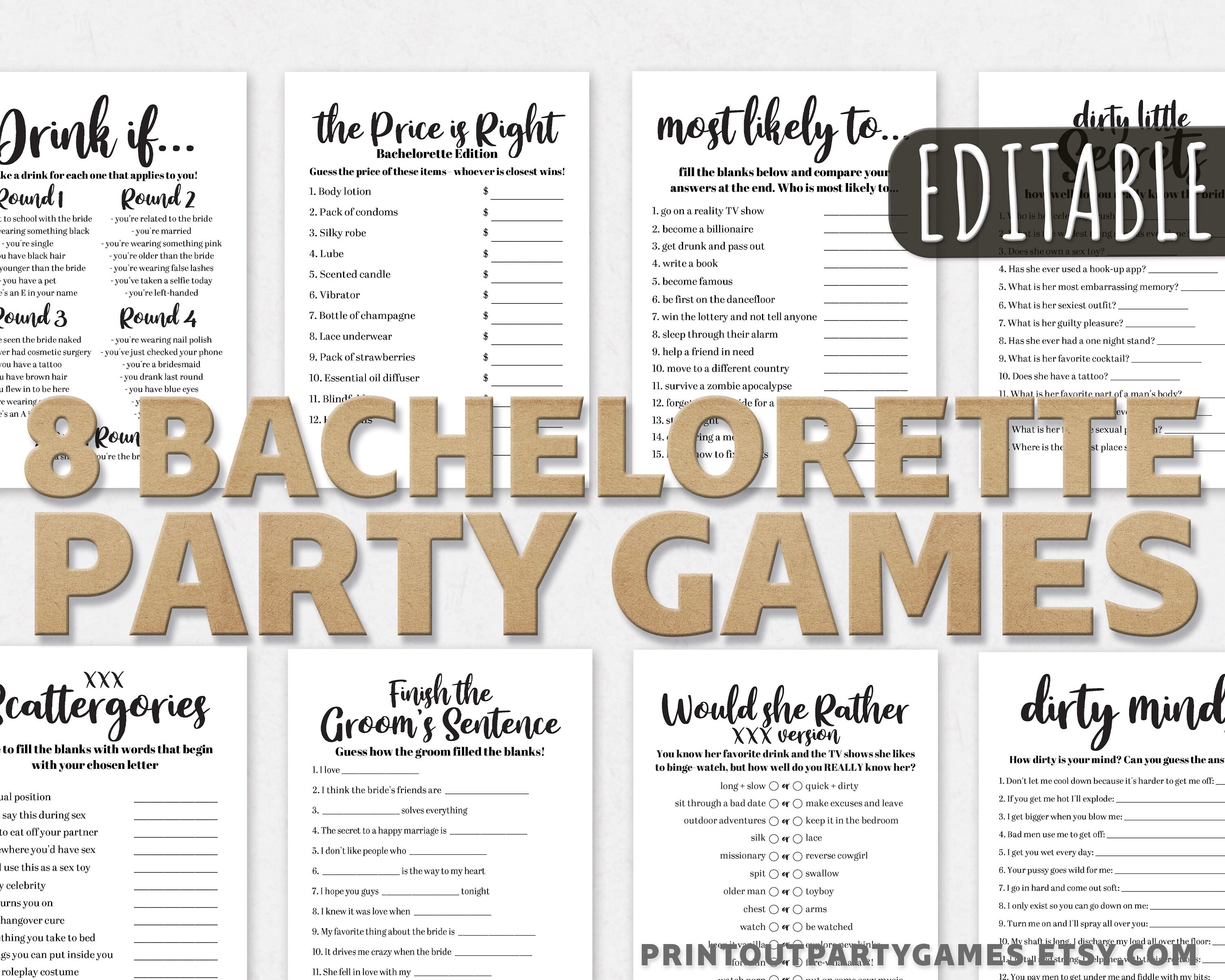 Printable Bachelorette Party Games Naughty Bridal Shower Etsy