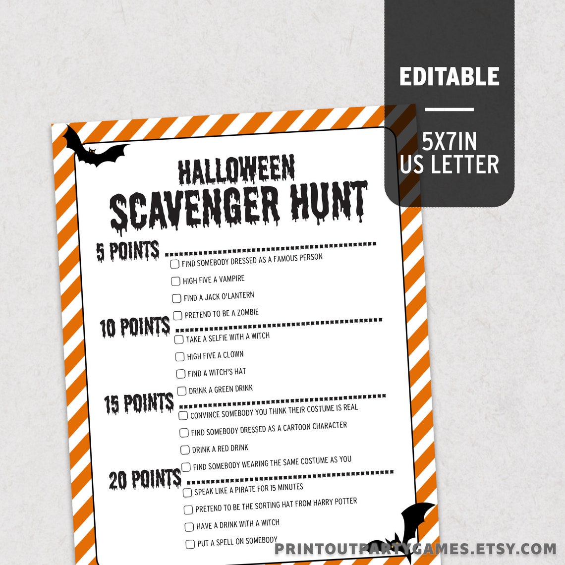 Halloween Dares Game Scavenger Hunt Halloween Games for Adult Etsy