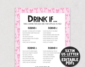 Jeu à boire Drink If Bachelorette, jeu à boire EVJF modifiable BC1 BDI