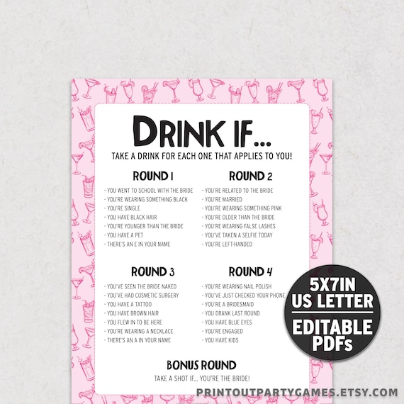 Bachelorette Drink If Game: Editable Hen Party Game (PDF)