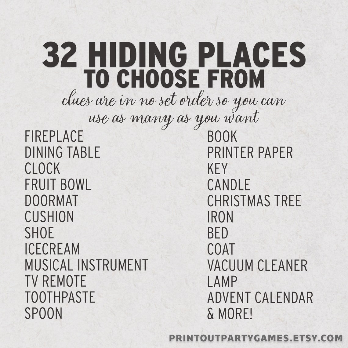 Indoor Treasure Hunt Clue Cards, 32 Indoor Clues, Christmas Scavenger