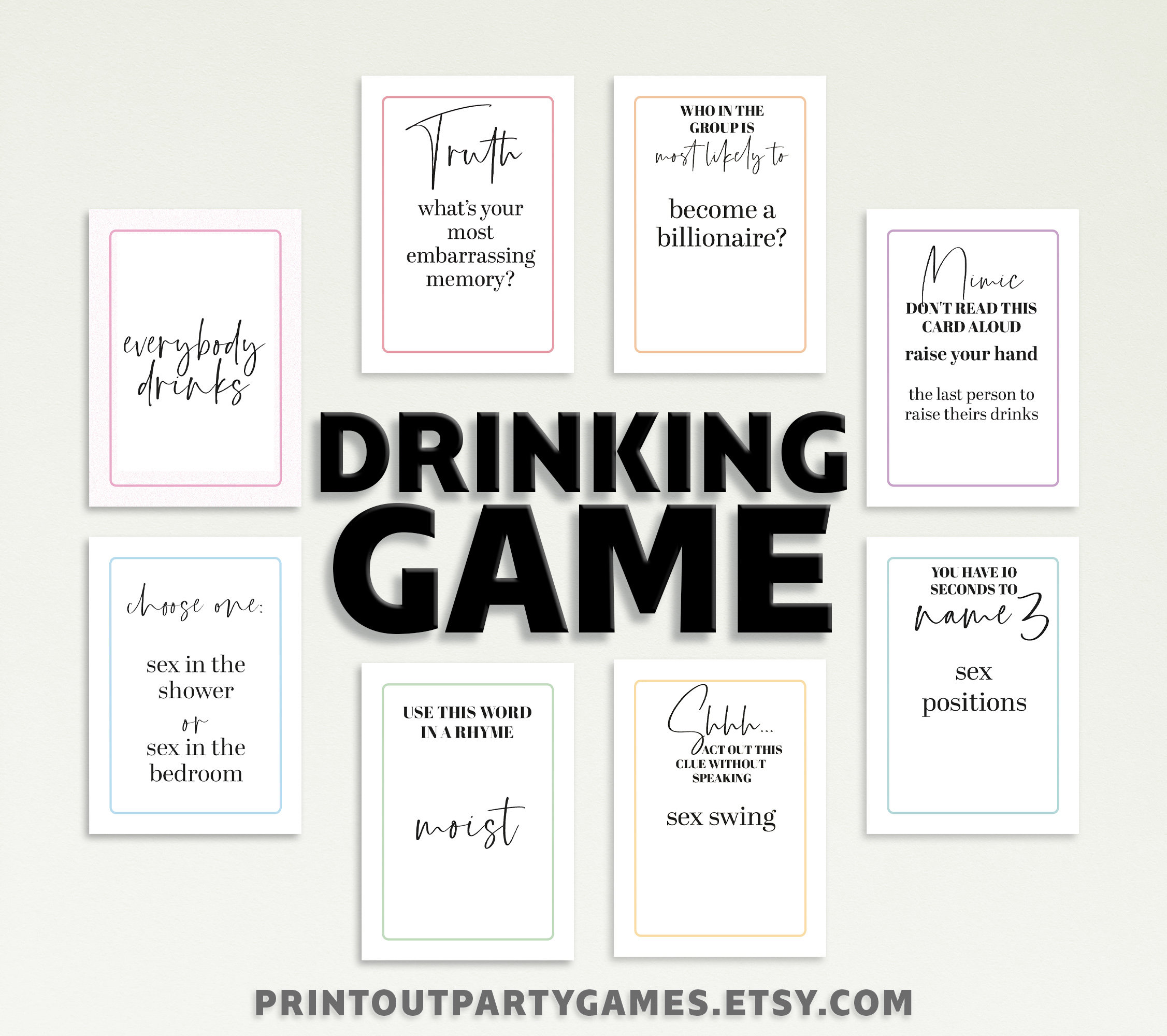 Drinking Card Game Digital Download Bottoms up College/girls  Night/bachelorette Party/21st Birthday/party Game 