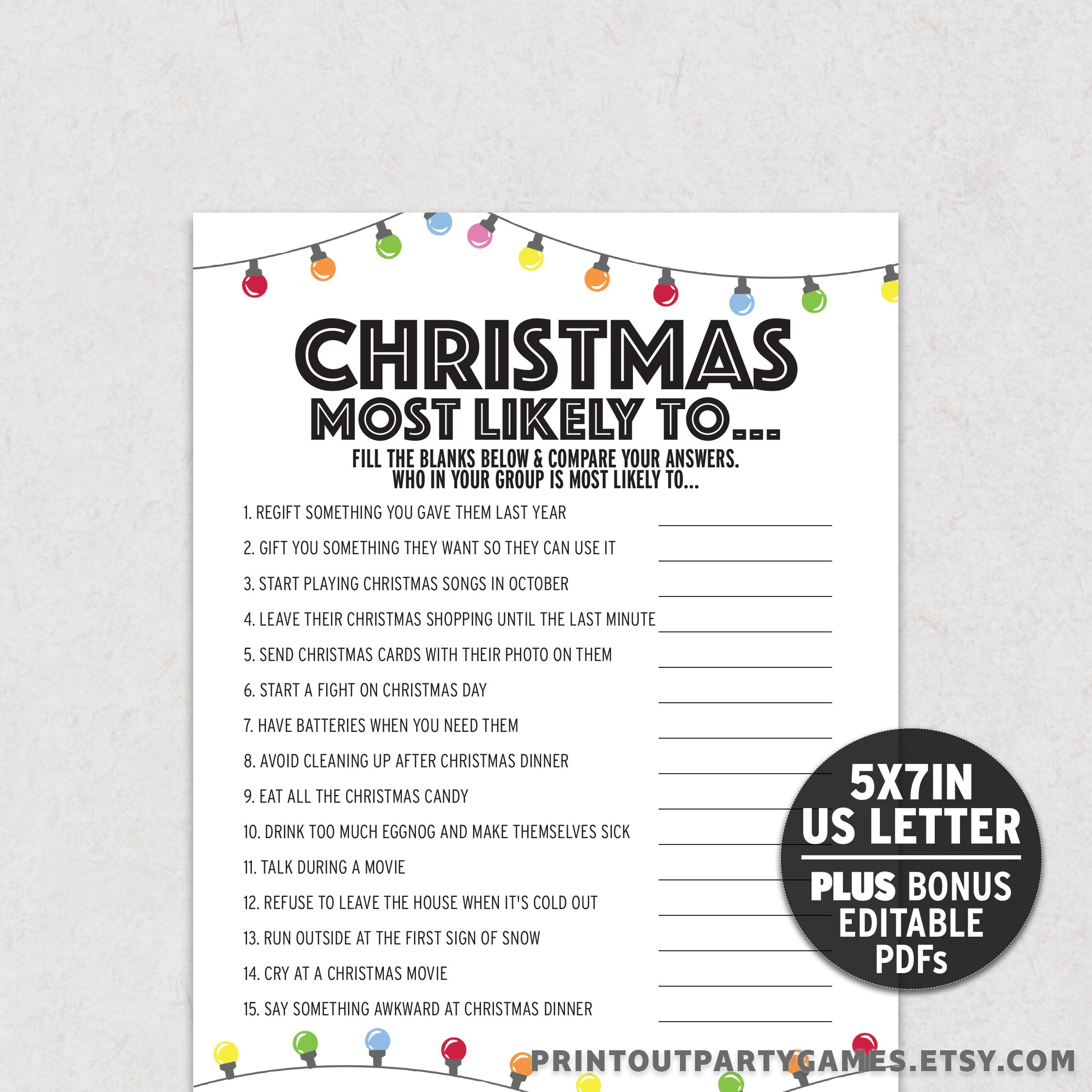 Christmas Most Likely to Game Funny Christmas Game Holiday - Etsy UK